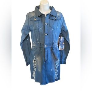 Thrill Women's Denim Jean's Mini Long Sleeve Dress-Size Large/NWT